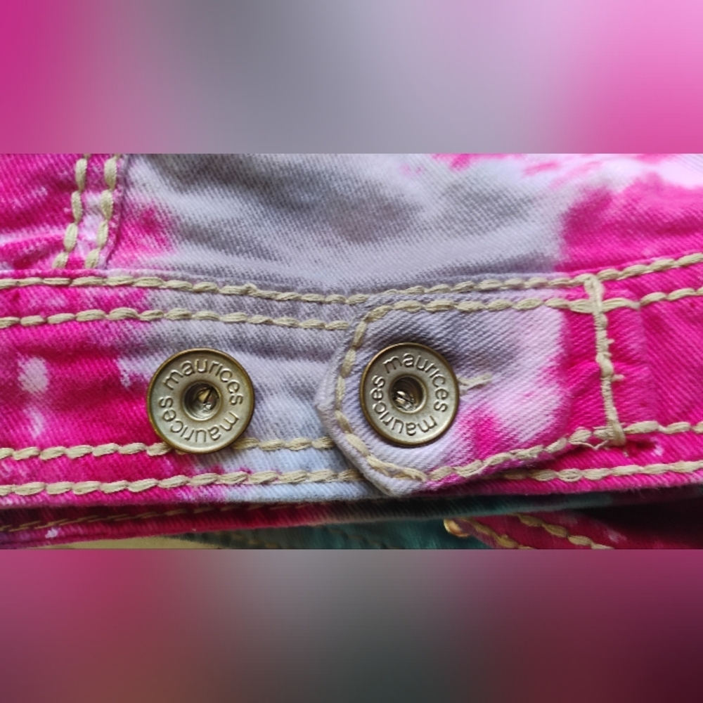 Maurice's Tie Dye Jean Jacket Women's Sz XL Button Down 4 Pocket Design - Picture 9 of 12